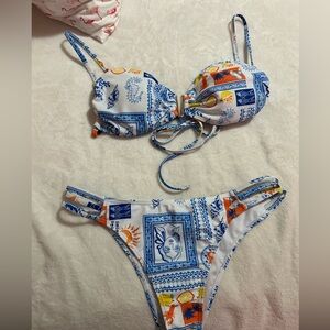 SHEIN Blue and Orange Graphic Bikini